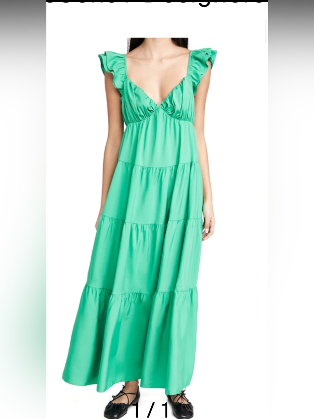 English Factory Green Ruffle Strap Tiered Midi Dress
